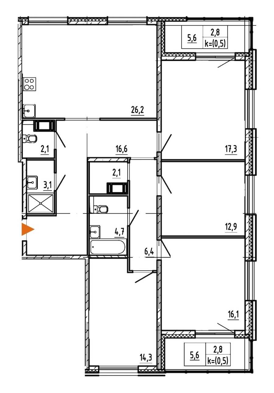 Четырехкомнатная квартира в Эталон ЛенСпецСМУ: площадь 127.4 м2 , этаж: 9 – купить в Санкт-Петербурге
